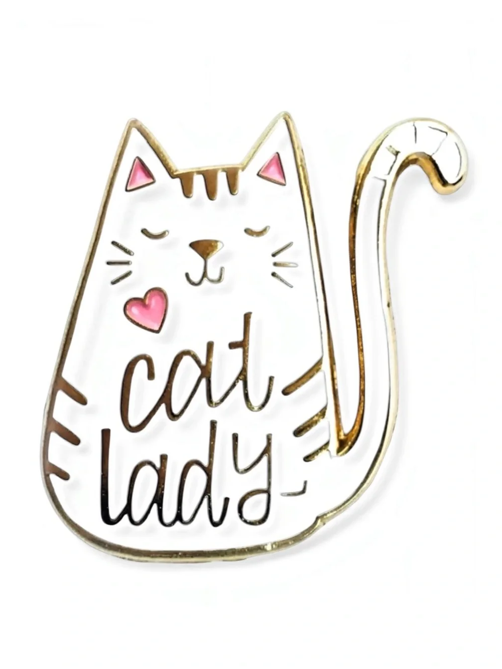 Cat Lady Enamel Pin White Gold Cute Cat Lover Brooch Gift NWT